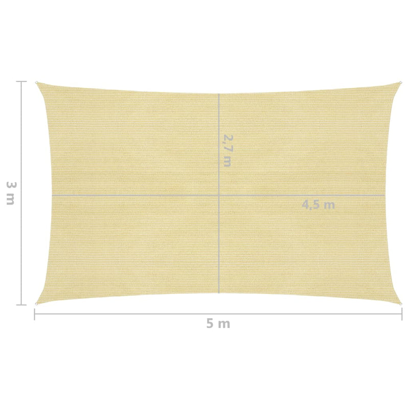 vidaXL bézs HDPE napvitorla 160 g/m² 3 x 5 m