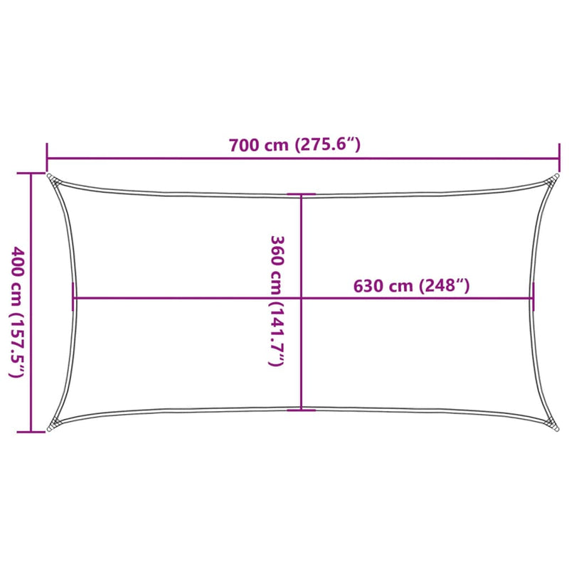 vidaXL fehér HDPE napvitorla 160 g/m² 4 x 7 m