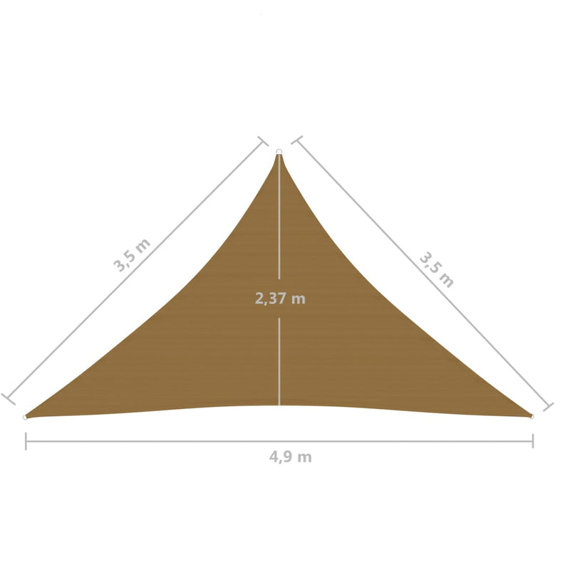 vidaXL tópszínű HDPE napvitorla 160 g/m² 3,5 x 3,5 x 4,9 m