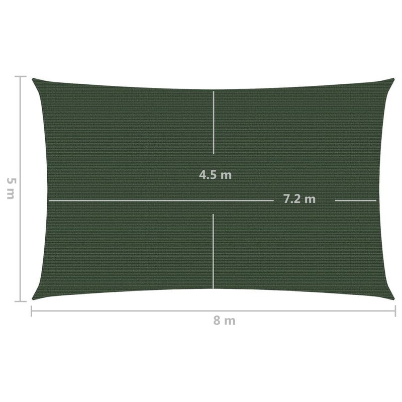 vidaXL sötétzöld HDPE napvitorla 160 g/m² 5 x 8 m