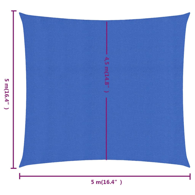 vidaXL kék négyzet alakú HDPE napvitorla 160 g/m² 5x5 m