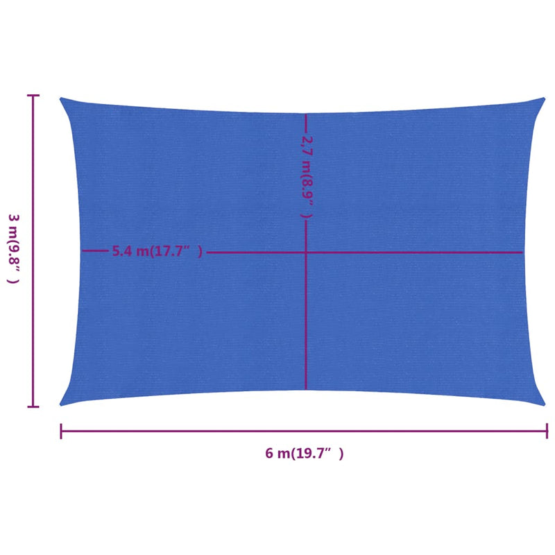 vidaXL kék négyszögletű HDPE napvitorla 160 g/m² 3x6 m