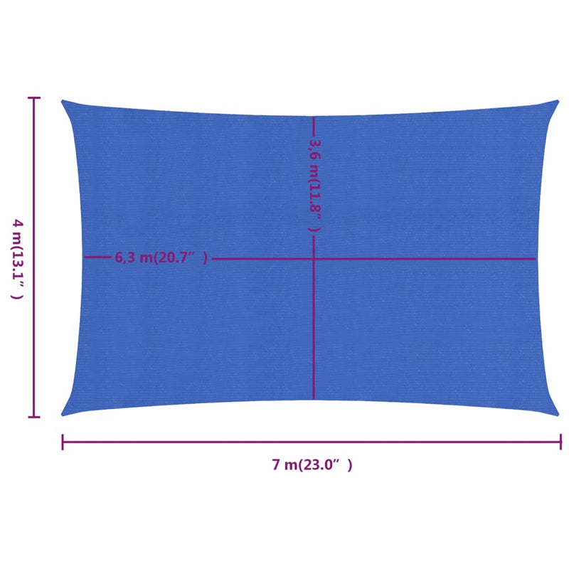 vidaXL kék négyszögletű HDPE napvitorla 160 g/m² 4x7 m