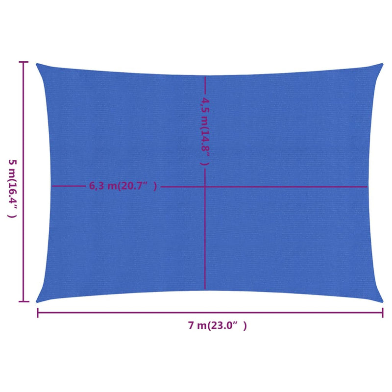 vidaXL kék négyszögletű HDPE napvitorla 160 g/m² 5x7 m