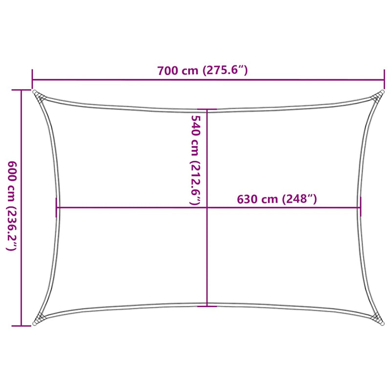 vidaXL kék négyszögletű HDPE napvitorla 160 g/m² 6x7 m