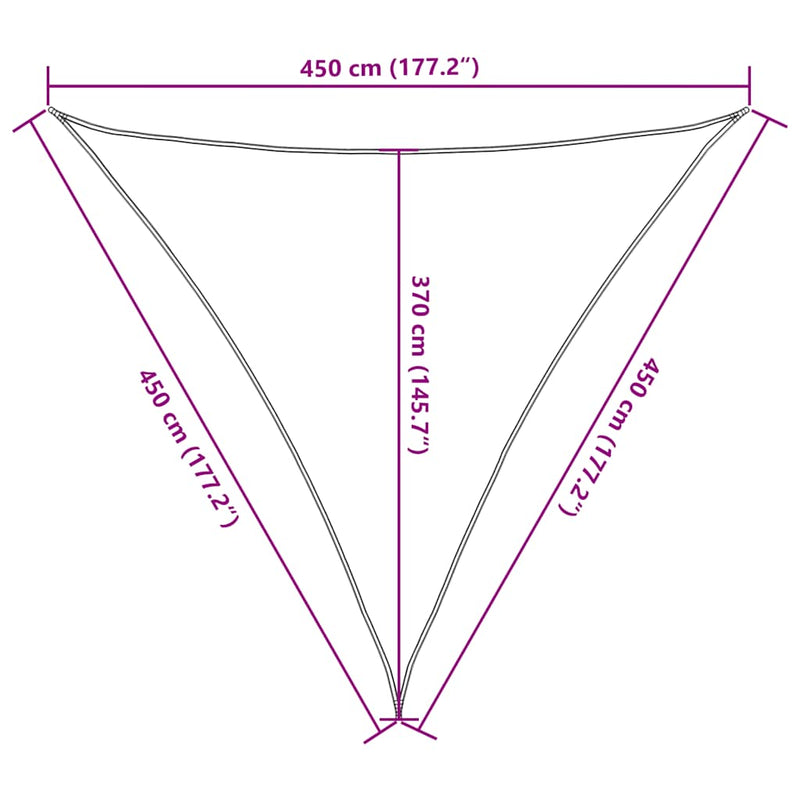 vidaXL kék háromszög alakú HDPE napvitorla 160 g/m² 4,5x4,5x4,5 m