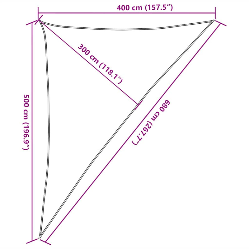 vidaXL kék háromszög alakú HDPE napvitorla 160 g/m² 4x5x6,8 m