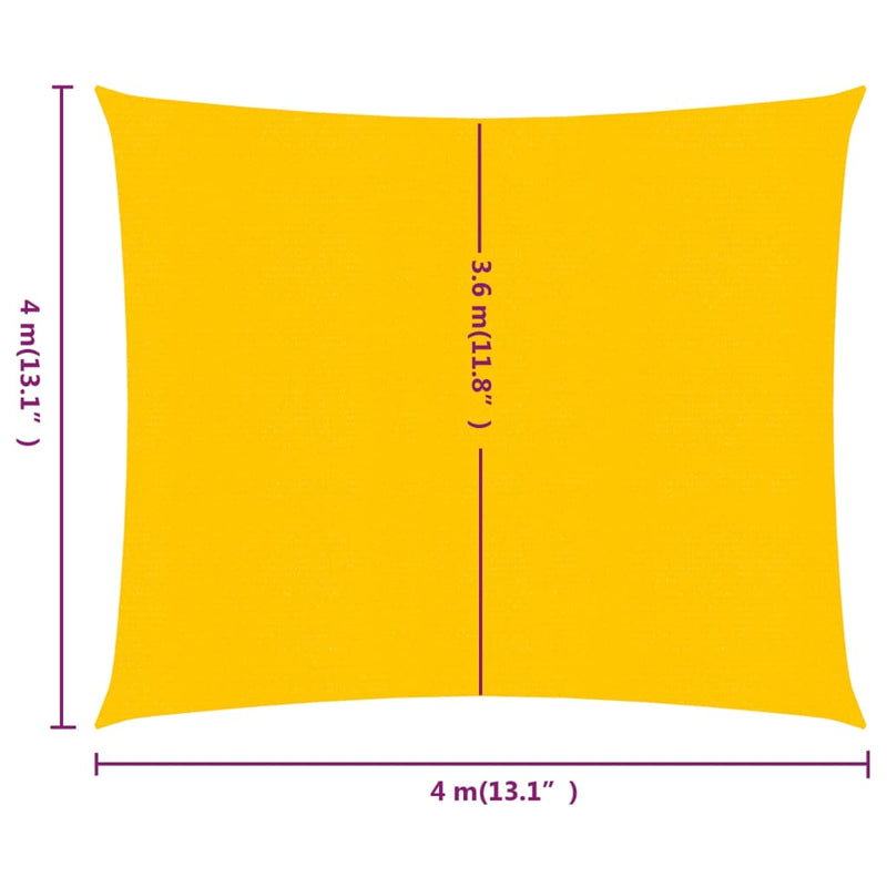 vidaXL sárga négyzet alakú HDPE napvitorla 160 g/m² 4x4 m