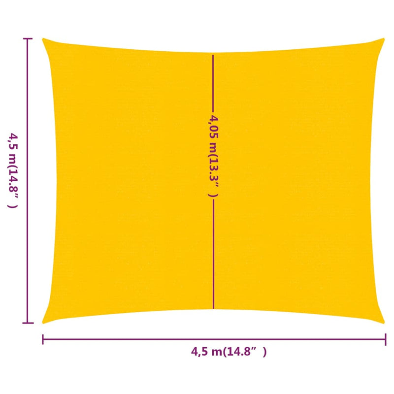 vidaXL sárga négyzet alakú HDPE napvitorla 160 g/m² 4,5x4,5 m