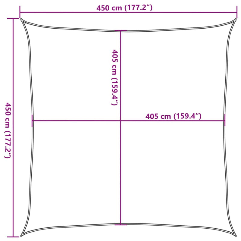 vidaXL sárga négyzet alakú HDPE napvitorla 160 g/m² 4,5x4,5 m