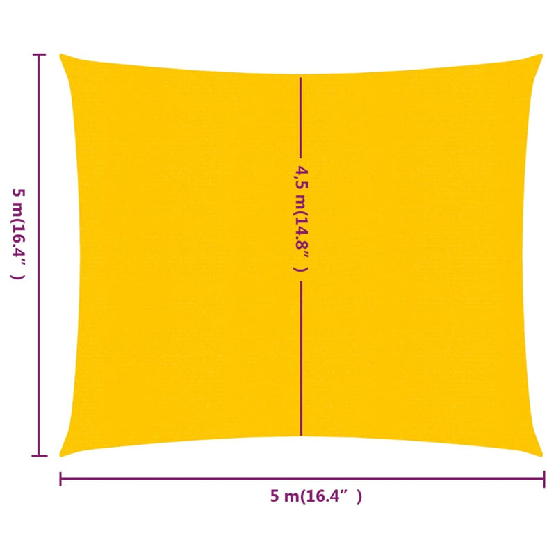 vidaXL sárga négyzet alakú HDPE napvitorla 160 g/m² 5x5 m