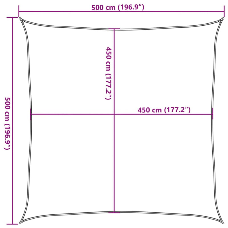 vidaXL sárga négyzet alakú HDPE napvitorla 160 g/m² 5x5 m