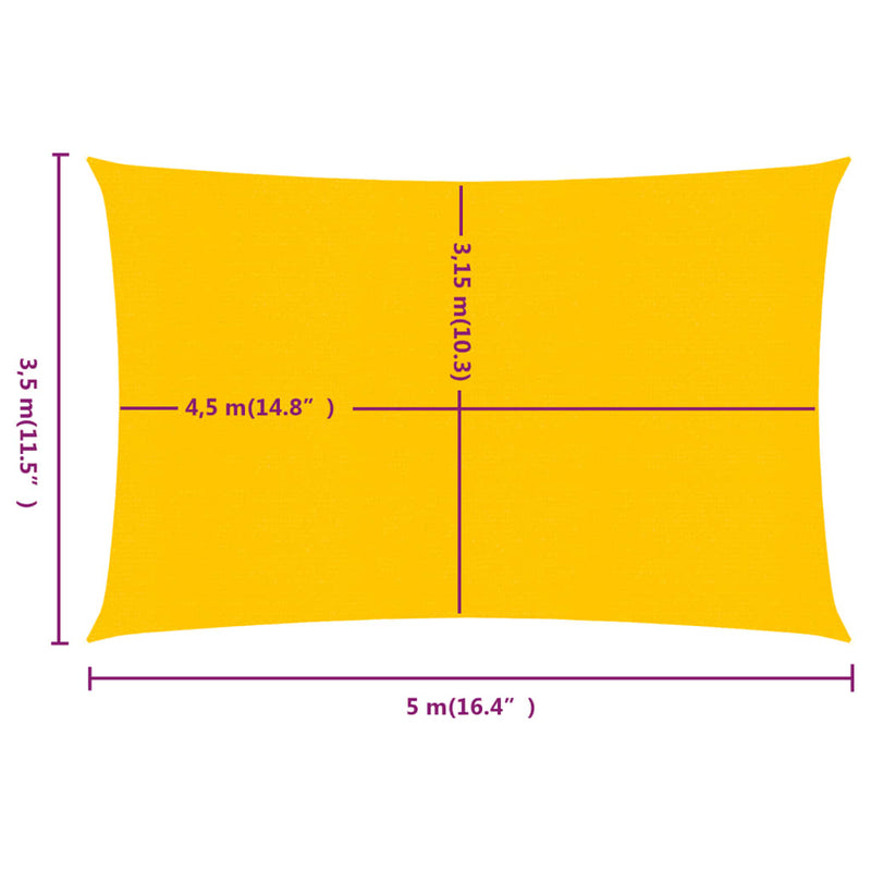 vidaXL sárga négyszögletű HDPE napvitorla 160 g/m² 3,5x5 m