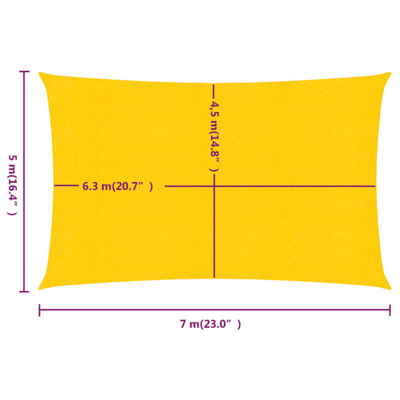 vidaXL sárga négyszögletű HDPE napvitorla 160 g/m² 5x7 m