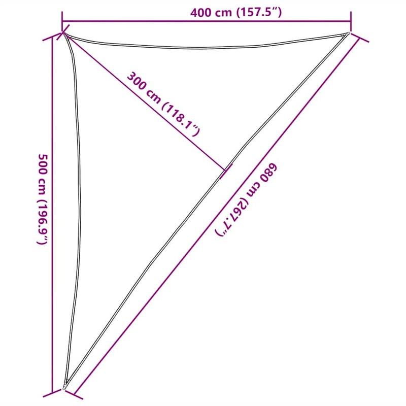 vidaXL sárga háromszög alakú HDPE napvitorla 160 g/m² 4x5x6,8 m