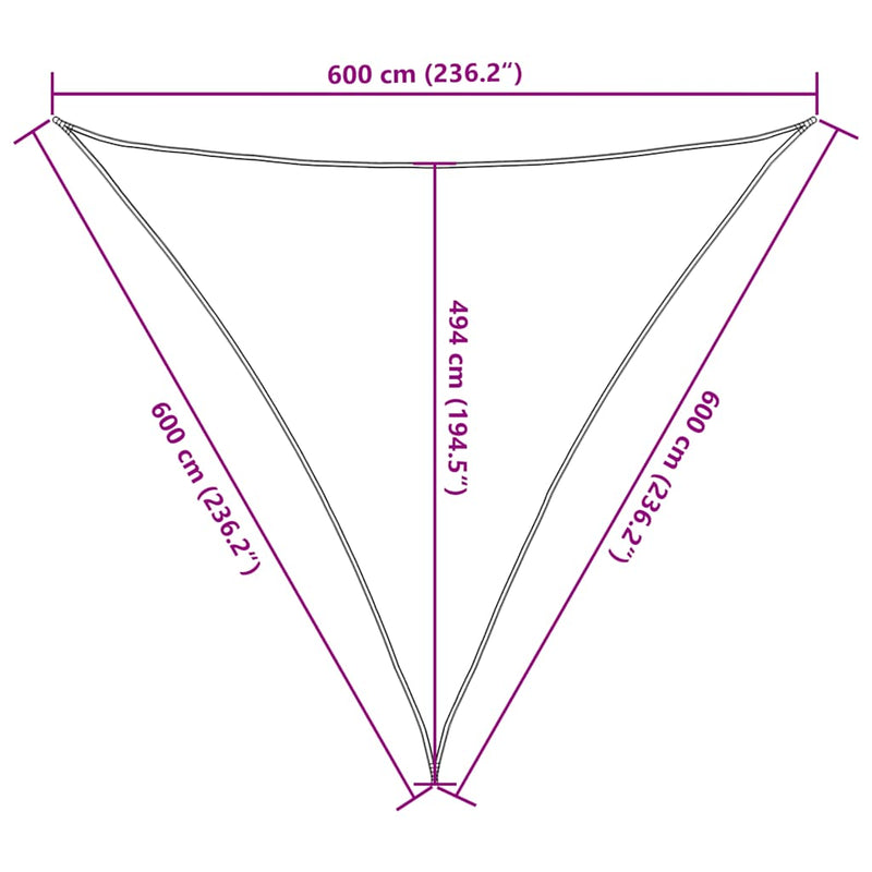 vidaXL sárga háromszög alakú HDPE napvitorla 160 g/m² 6x6x6 m