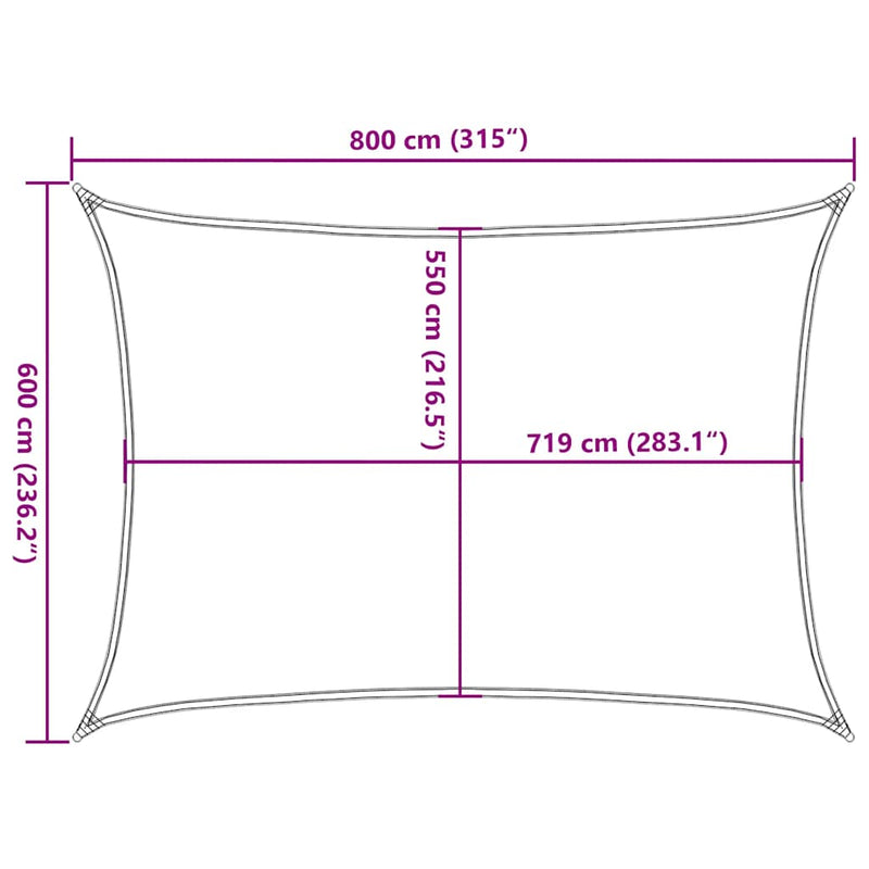 vidaXL narancssárga négyszögletű HDPE napvitorla 160 g/m² 6x8 m