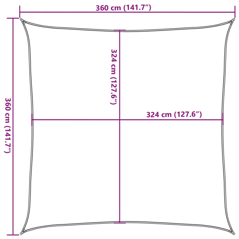 vidaXL fekete HDPE napvitorla 160 g/m² 3,6 x 3,6 m