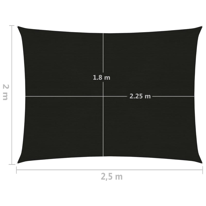 vidaXL fekete HDPE napvitorla 160 g/m² 2 x 2,5 m