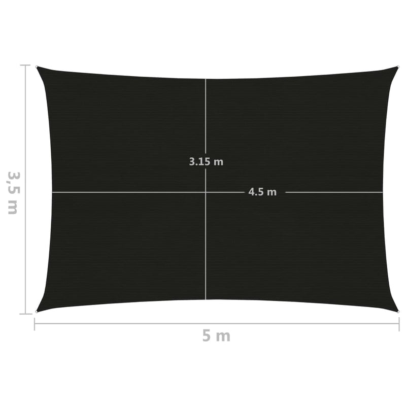 vidaXL fekete HDPE napvitorla 160 g/m² 3,5 x 5 m