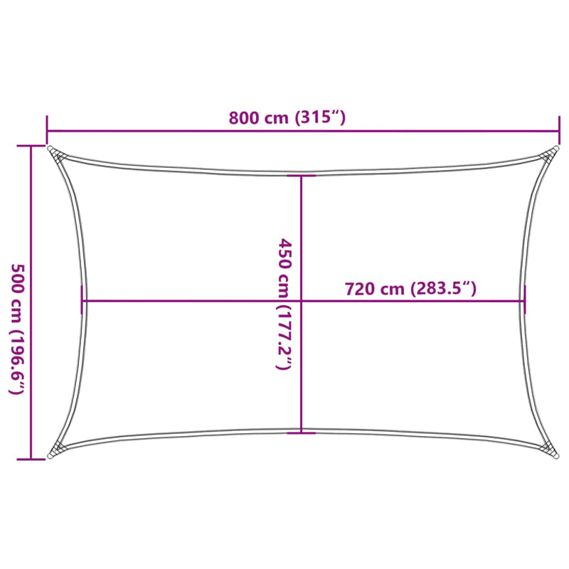 vidaXL fekete HDPE napvitorla 160 g/m² 5 x 8 m