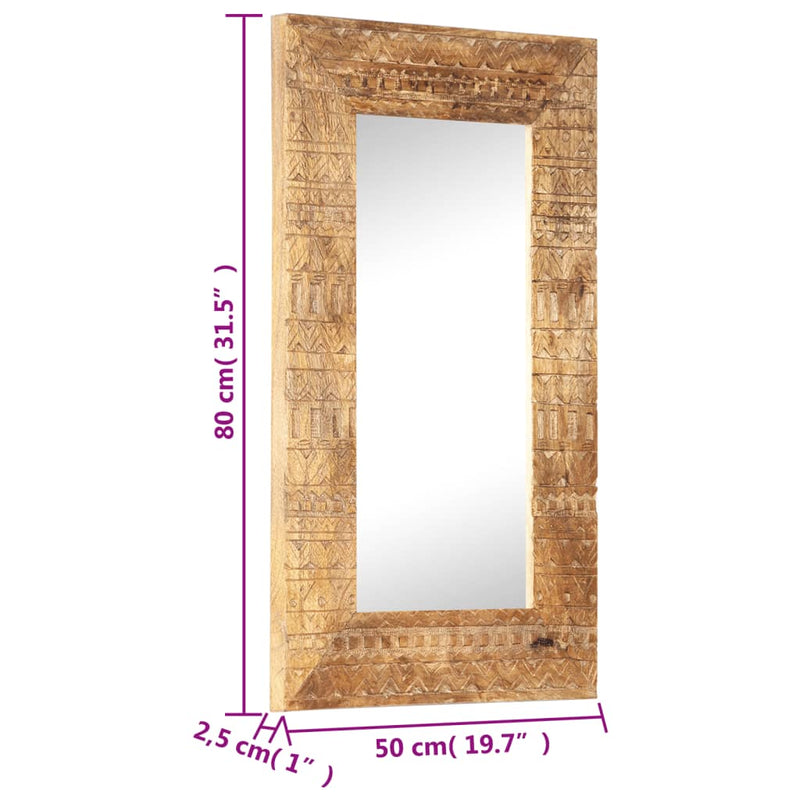 vidaXL kézzel faragott tömör mangófa tükör 80 x 50 x 2,5 cm
