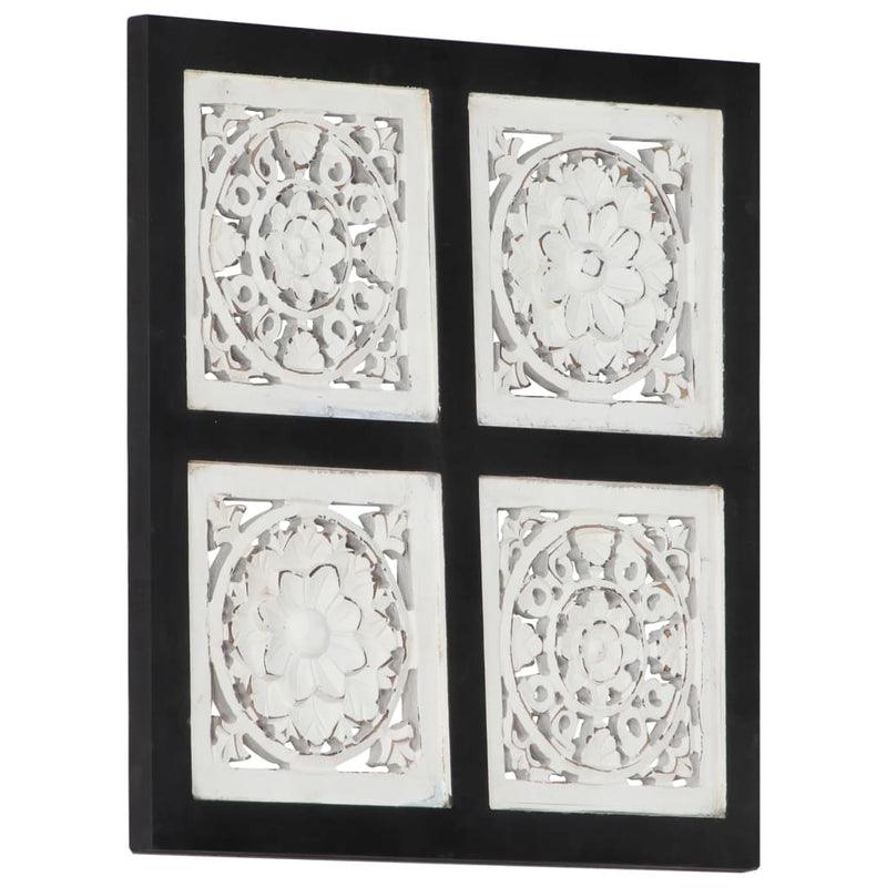 vidaXL fekete és fehér kézzel faragott fali panel MDF 40 x 40 x 1,5 cm