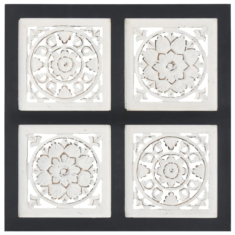 vidaXL fekete és fehér kézzel faragott fali panel MDF 40 x 40 x 1,5 cm