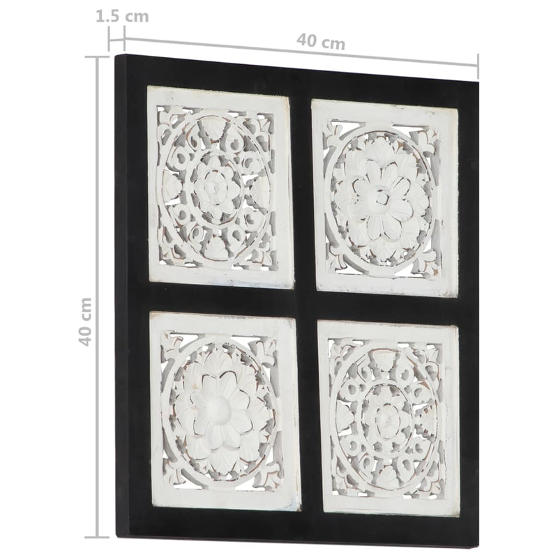vidaXL fekete és fehér kézzel faragott fali panel MDF 40 x 40 x 1,5 cm