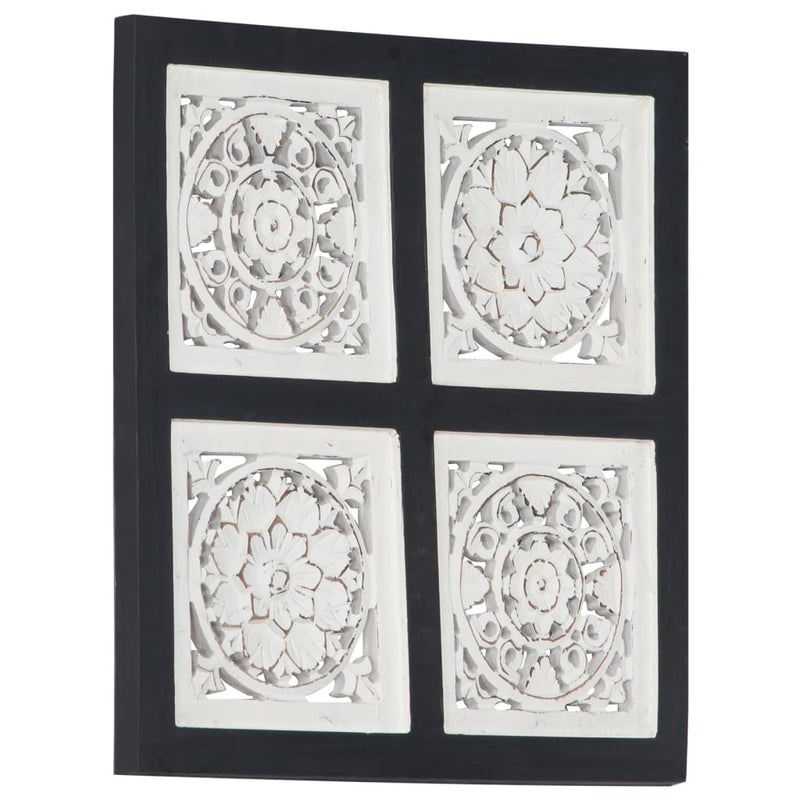vidaXL fekete és fehér kézzel faragott fali panel MDF 40 x 40 x 1,5 cm
