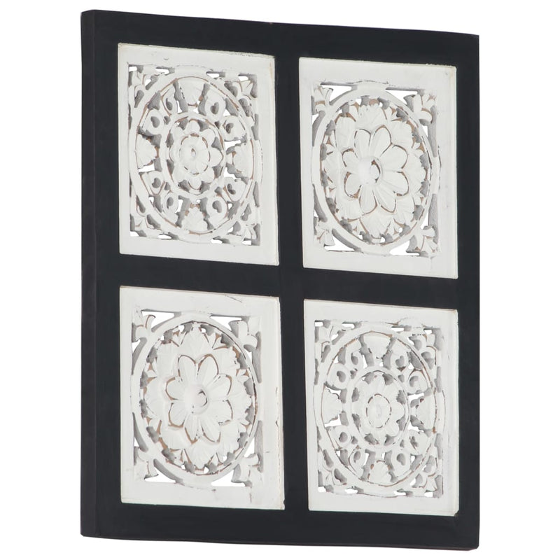 vidaXL fekete és fehér kézzel faragott fali panel MDF 40 x 40 x 1,5 cm