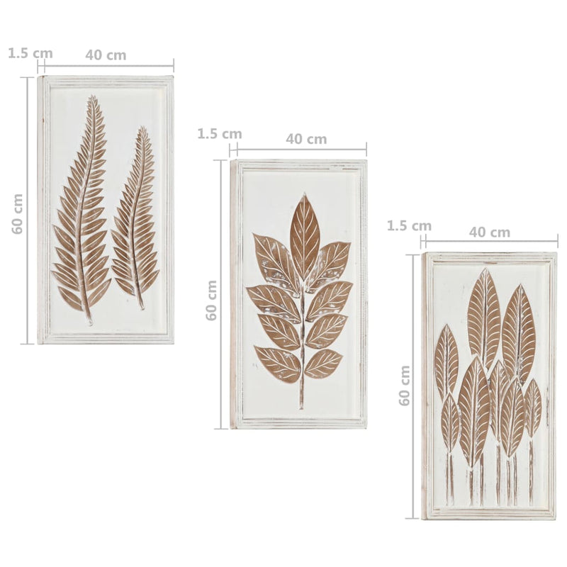 vidaXL 3 db kézzel faragott fali panel MDF 40 x 60 x 1,5 cm