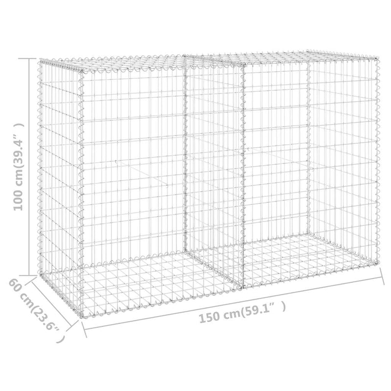 vidaXL horganyzott acél gabion fal fedéllel 150 x 60 x 100 cm