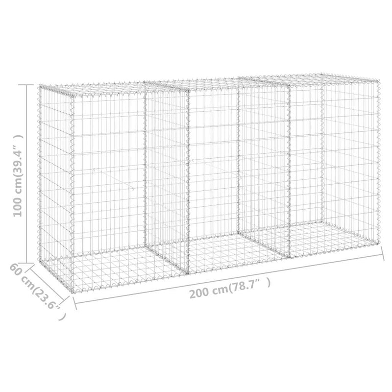 vidaXL horganyzott acél gabion fal fedéllel 200 x 60 x 100 cm