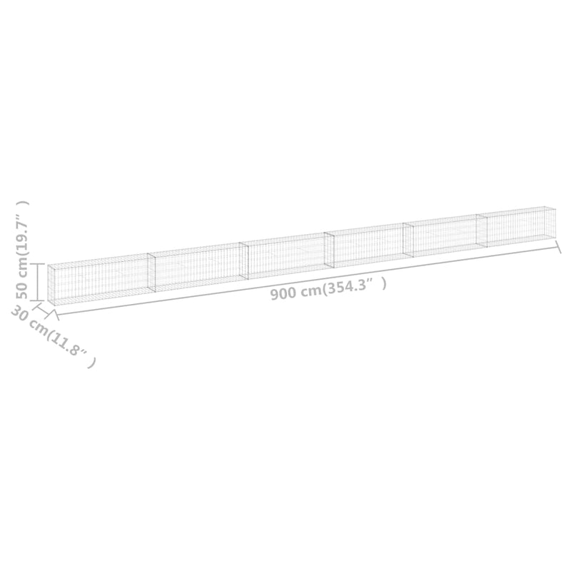 vidaXL horganyzott acél gabion fal fedéllel 900 x 30 x 50 cm
