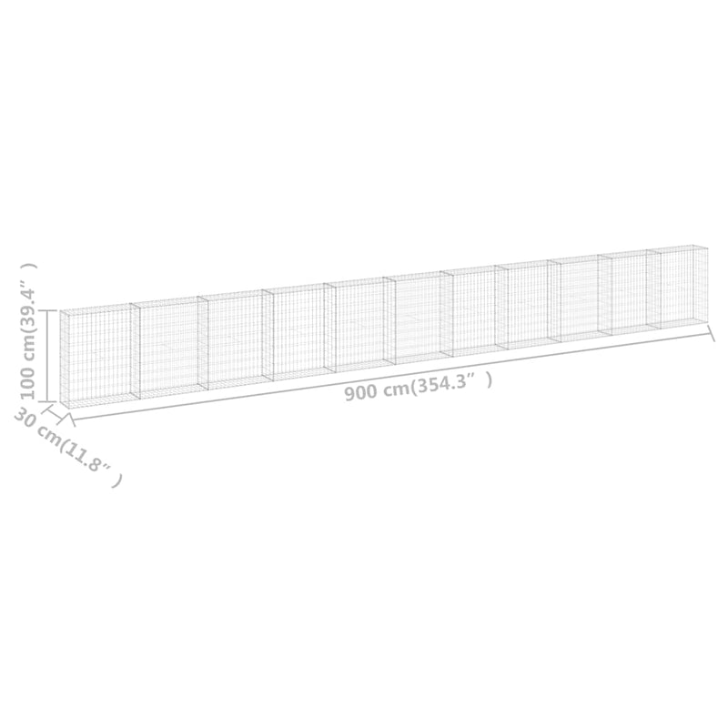 vidaXL horganyzott acél gabion fal fedéllel 900 x 30 x 100 cm