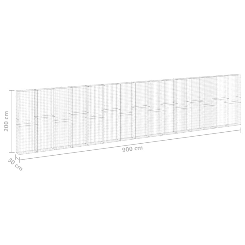 vidaXL horganyzott acél gabion fal fedéllel 900 x 30 x 200 cm