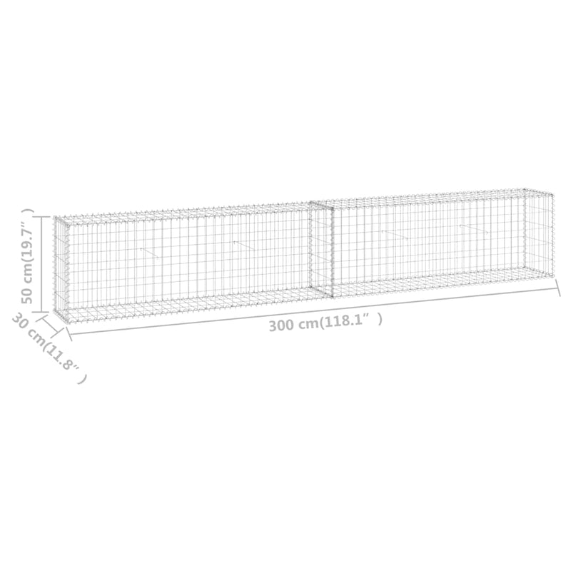 vidaXL horganyzott acél gabion fal fedéllel 300 x 30 x 50 cm
