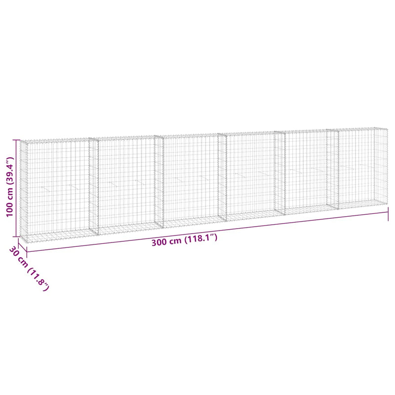 vidaXL horganyzott acél gabion fal fedéllel 300 x 30 x 100 cm