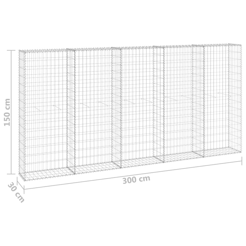 vidaXL horganyzott acél gabion fal fedéllel 300 x 30 x 150 cm