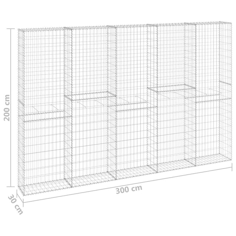 vidaXL horganyzott acél gabion fal fedéllel 300 x 30 x 200 cm