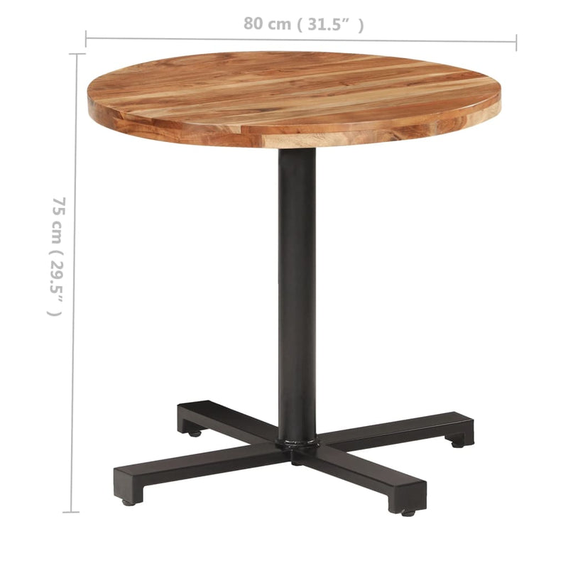 vidaXL kerek tömör akácfa bisztróasztal Ø80 x 75 cm