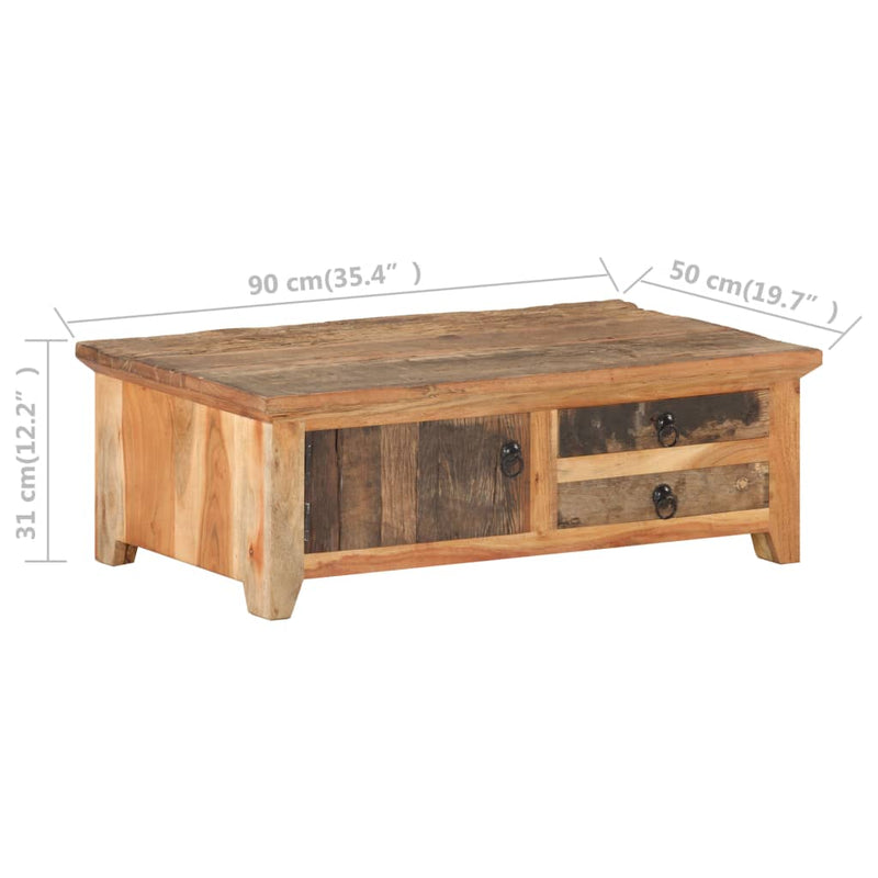 vidaXL tömör újrahasznosított fa dohányzóasztal 90 x 50 x 31 cm