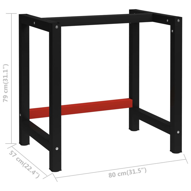 vidaXL fekete és piros fém munkapadváz 80 x 57 x 79 cm