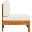 vidaXL tömör akácfa középső kanapé krémfehér párnákkal