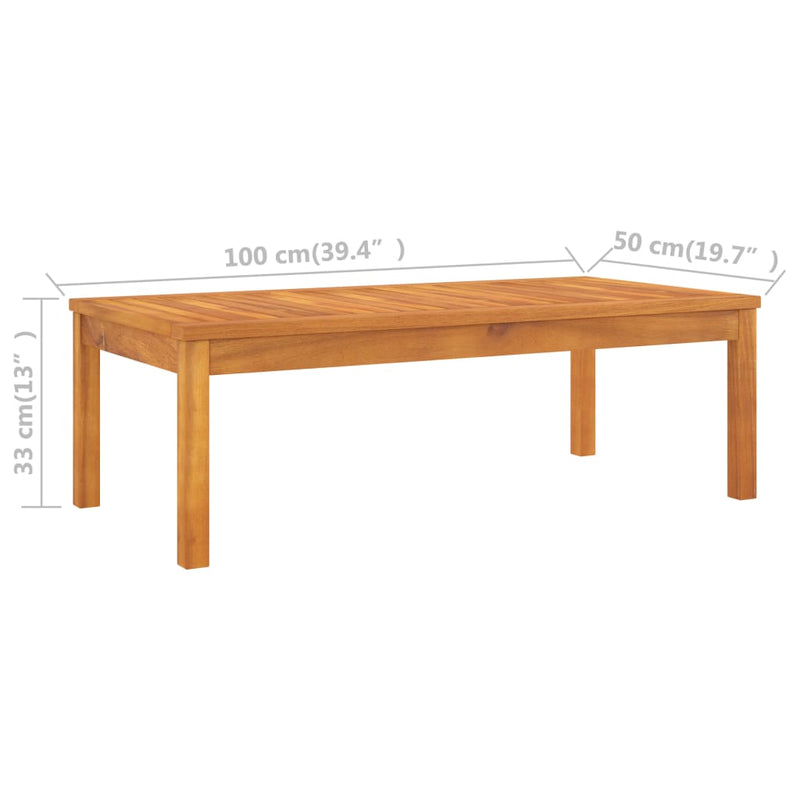 vidaXL tömör akácfa dohányzóasztal 100 x 50 x 33 cm