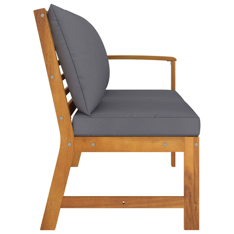 vidaXL tömör akácfa kerti pad sötétszürke párnával 114,5 cm