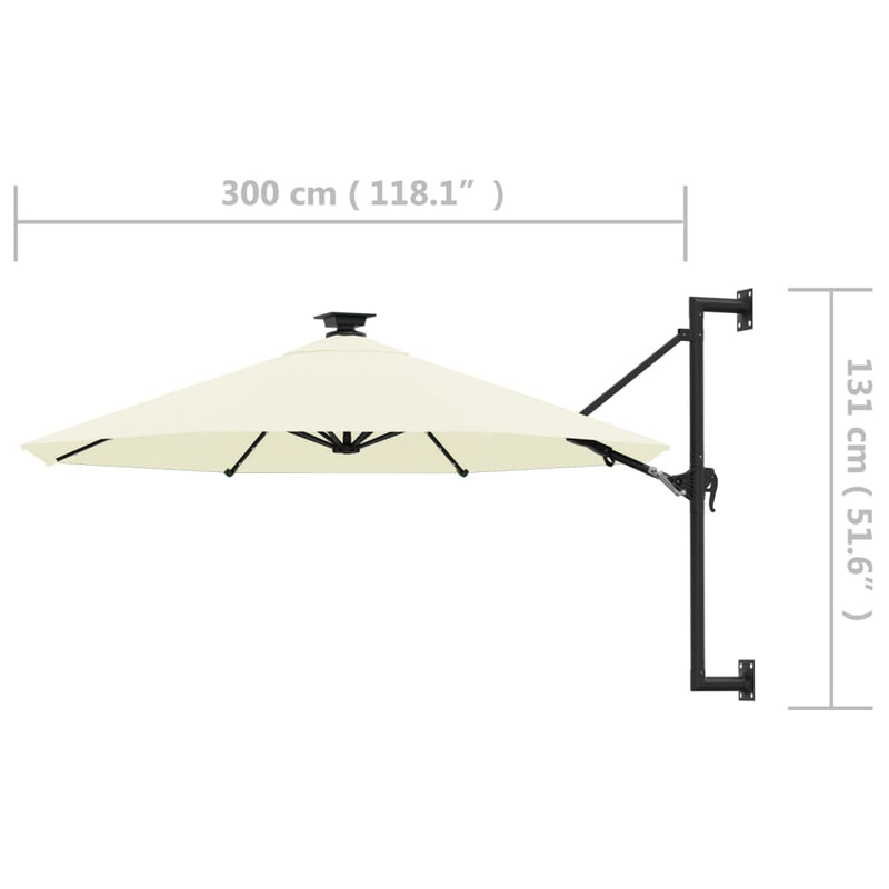 vidaXL homokszínű fali napernyő LED-ekkel és fémrúddal 300 cm