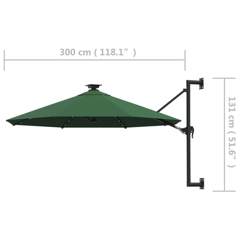 vidaXL zöld fali napernyő LED-ekkel és fémrúddal 300 cm