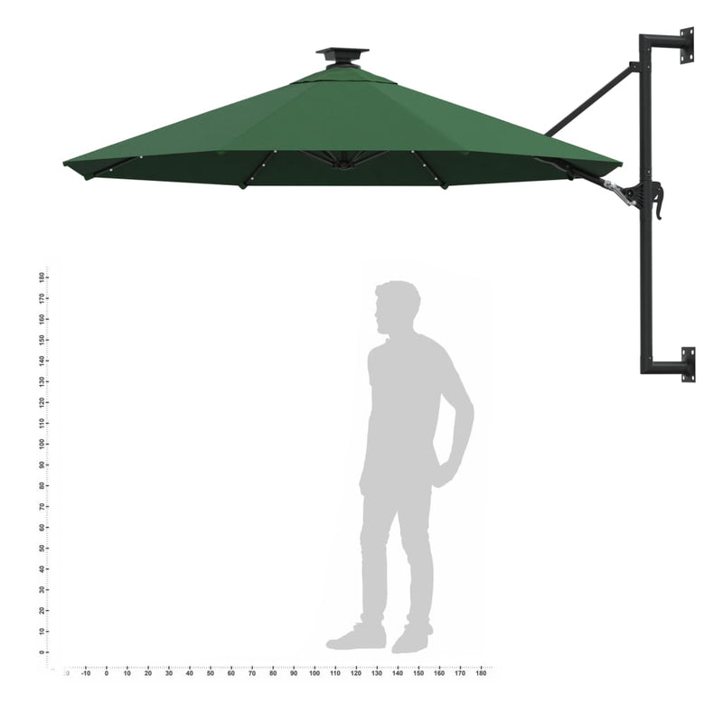 vidaXL zöld fali napernyő LED-ekkel és fémrúddal 300 cm